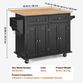 Kitchen Island Cart Rolling Storage Cabinet on Wheel with Drawer & Shelves